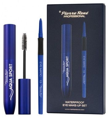 Pierre René Aqua Sport Set - voděodolná řasenka černá 10 ml + tužka na oči Modrá č.13 Dárková sada