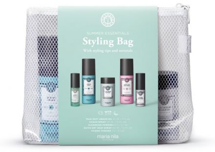 Maria Nila Style&Finish Beauty Bag - Ochranný krém 150 ml + sprej pro vzhled plážového efektu 150 ml + čistící prášek 60 g + objemový prášek 2 g + arganový olej 30 ml Dárková sada