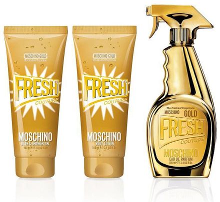 Moschino Fresh Gold Mini Sada - EDP 5 ml + sprchový gel 25 ml + tělový balzám 25 ml Dárková sada