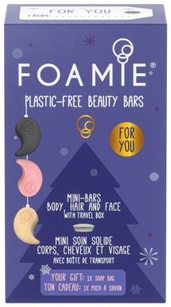 Foamie Trialsize-Set - Tuhý šampon 20 g + tuhý sprchový gel 20 g + tuhé mýdlo na obličej 20 g + pouzdro 1 ks Dárková sada