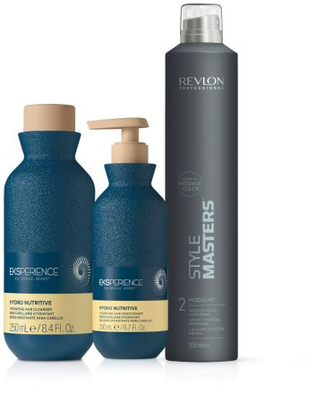 Revlon Professional Eksperience Hydro Nutritive Vánoční Sada - Šampon 250 ml + kondicionér 200 ml + lak na vlasy 500 ml Dárková sada