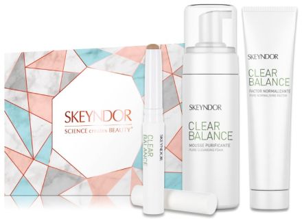 Skeyndor Clear Balance Set - Čistící pěna 150 ml + tyčinak proti akné 15 ml + normalizační faktor 75 ml Dárková sada