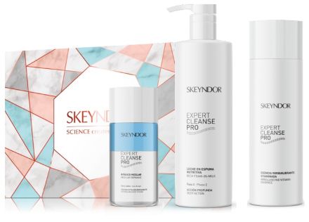 Skeyndor Expert Cleanse Pro Set - Odličovač očí a rtů 125ml + Pěnové čistící výživné mléko 500 ml + Vyrovnávací vitamínová esence 200 ml Dárková sada