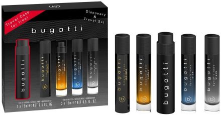 Bugatti Dynamic Move Travel & Discovery Set - Dynamic Move Intense 15 ml + Dynamic Move Amber 15 ml + Dynamic Move Blue 15 ml + Dynamic Move Black 15 ml + Cestovní pouzdro Dárková sada
