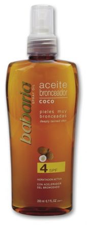 Babaria Sun Aceite Bronceador Spray Oil Coco - Opalovací olej ve spreji s kokosem SPF4 200ml + Mléko po opalování 150ml zdarma Dárková sada