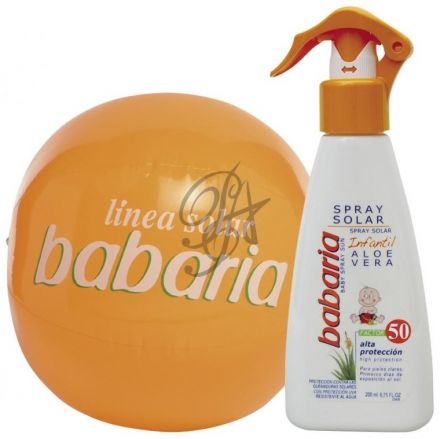 Babaria Baby Spray Solar - Dětské opalovací mléko ve spreji s Aloe Vera SPF50 200ml + nafukovací míč + voda Aloe Vera 75ml zdarma