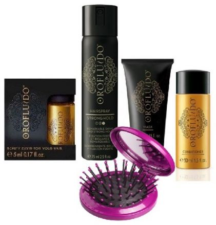Orofluido Cestovní set - Šampon 50ml + Maska 40ml + Elixír 5ml + Lak na vlasy 75ml + Cestovní hřeben 1ks Dárková sada