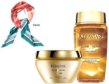 Kérastase Elixir Ultime Summer Set - Luxusní šampon 250ml + Regenerační maska 200ml + Módní šátek Dárková sada