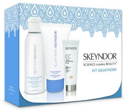 Skeyndor Aquatherm Kit - Hluboce zvlhčující krém FII 50mů + Micelární voda 100ml + CC krém č.01 20ml Dárková sada