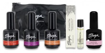 Thuya Set Gelů Letní sada 2018 - Gel Neon Purple 14 ml + Gel Neon Coral 14 ml + Gel Neon Orange 14 ml + Gel on-off Pink Sugar Shine 14 ml + Olej Instant Liss + Neceser Dárková sada