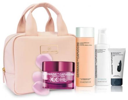 Germaine de Capuccini Timexpert Rides X.Cel Rose Nude Set - Regenerační krém s dvojím účinkem 50 ml + Odličovač make-upu 125 ml + Pleťová voda 125 ml + Custom maska 50 ml + Růžový neceser Dárková sada