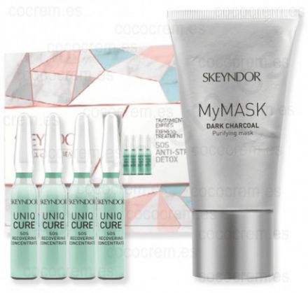 Skeyndor SOS Anti-Stress Detox Kit - Maska My Mask dark charcoal 50 ml + obnovující koncentrát 4 x 2 ml Dárková sada
