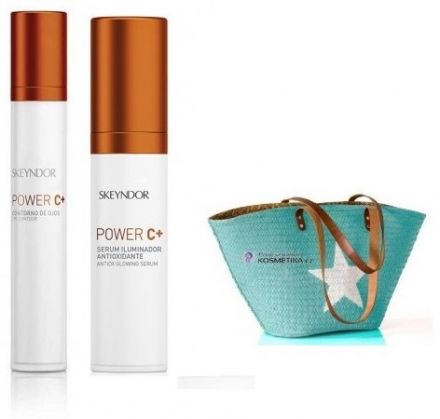 Skeyndor Power C+ Sada - Antioxidační prozařující sérum 30 ml + Oční krém 15 ml + plážová taška Dárková sada