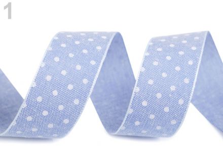 Bavlněná stuha s puntíky jeans 25mm/22,5cm mix barev