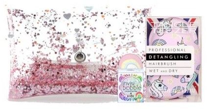 Tangle Teezer Unicorn Kids Set - Kartáč na vlasy Unicorn 1ks + Invisibooble duhové gumičky 3ks Dárková sada