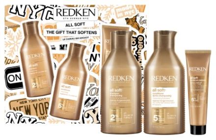 Redken All Soft Vánoční sada - šampon 300 ml + kondicionér 300 ml + bezoplachová péče 150 ml Dárková sada