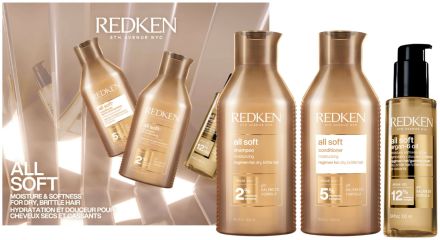 Redken All Soft Vánoční sada - šampon 300 ml + kondicionér 300 ml + víceúčelový olej 100 ml Dárková sada