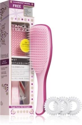 Tangle Teezer Wet Detangling Set - Tangle Teezer růžový + Invisibobble gumička do vlasů Crystal 3 ks Dárková sada