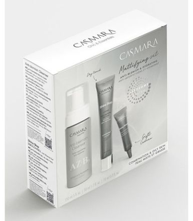 Casmara Shine Stop Mattifying Hydro Set - Pěnový odličovač 150 ml + hydratační gel-krém 50 ml + gel pro lokální ošetření 10 ml Dárková sada