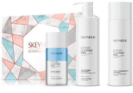 Skeyndor Expert Cleanse Pro Set - Odličovač očí a rtů 125 ml + Pěnový čistící matující gel 200 ml + Vyrovnávací vitamínová esence 200 ml Dárková sada