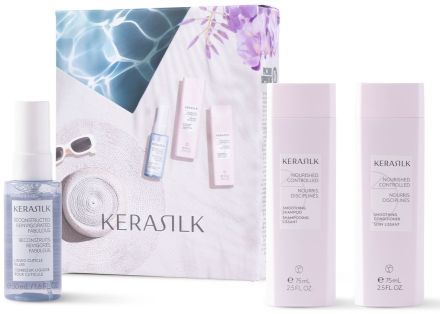 Kerasilk Essentials Smoothing Travel Set - Uhlazující šampon 75ml + Uhlazující kondicionér 75ml +Tepelná ochrana 50ml Dárková sada