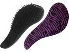 Detangler kartáč na vlasy s rukojetí pogumovaný Zebra - Fialovo-černý