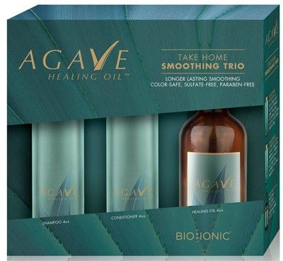 Bio Ionic Agave Smoothing Trio - Uhlazující šampon 120 ml + Uhlazující kondicionér 120 ml + Regenerační olej 120 ml Dárková sada