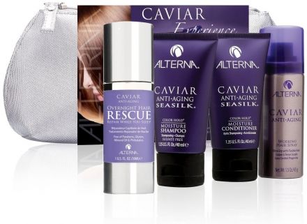 Alterna Caviar Travel Set - Hydratační šampon 40 ml + Hydratační kondicionér 40 ml + Regenerační maska 30 ml + Lak na vlasy 50 ml Dárková sada