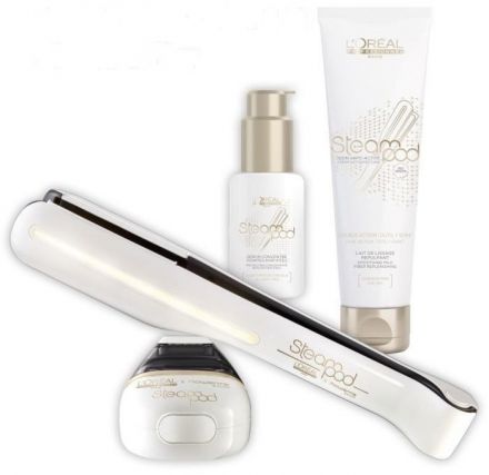 Loréal SteamPod 2.0 Retail - Žehlička na vlasy s párou + Uhlazující sérum 50ml + Uhlazující mléko 150ml Dárková sada