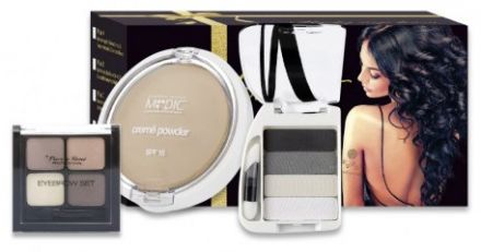 Pierre René Vánoční sada č.5 - Oční stíny Quatro č.01 8,5g + Krémový pudr Medic č.02 7g + Sada na obočí č.01 8g + Ozdobné tetování Dárková sada