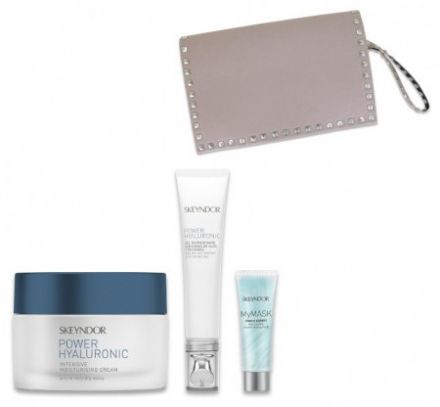 Skeyndor Power Hyaluronic suchá pleť Letní sada 2018 - Intenzivní hydratační emulze 50 ml + Chladivý gel na oční okolí 15 ml + Maska My Mask Fresh Sorbet 8 ml + Neceser Dárková sada