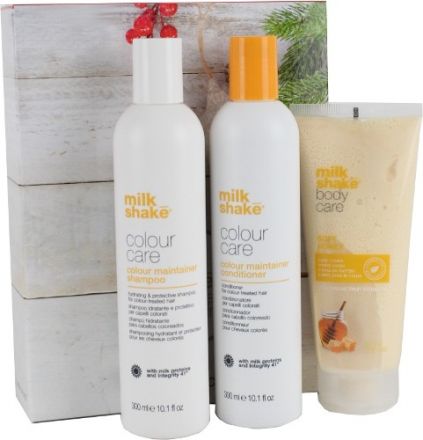 Milk Shake Colour Care sada - Šampon na barvené vlasy 300 ml + kondicionér 300 ml + tělový krém 200 ml+ šála Dárková sada