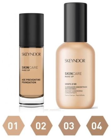 Skeyndor SkinCare Make-up Age Preventing Vánoční Set - Make-up proti stárnutí pleti 30ml + Rozjasňující koncentrát Drops 30ml Dárková sada