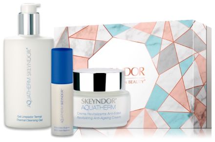 Skeyndor Aquatherm Set II - Čistící gel 250 ml + s.o.s serum proti červenání pleti 30 ml + krém proti stárnutí 50 ml Dárková sada