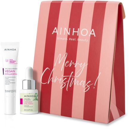 Ainhoa Vegan Collagen+ Merry Christmas Set Mini - Zpevňující sérum 8 ml + zpevňující krém 15 ml Dárková sada