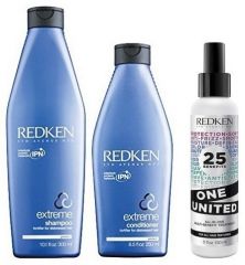 Redken Extreme Vánoční set - Šampon na poškozené vlasy 300ml + Kondicioner na poškozené vlasy 250ml + United One 150ml Dárková sada