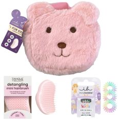Invisibobble Kids Pink Teddy Set - Tangle Teezer mini Růžový + gumička do vlasů 3 ks Dárková sada