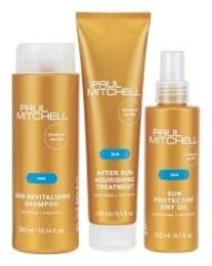 Paul Mitchell Sun Trio Kit - Revitalizační šampon SUN 300 ml + Výživná péče po opalování SUN 150 ml + Suchý ochranný olej proti slunci 150 ml Dárková sada