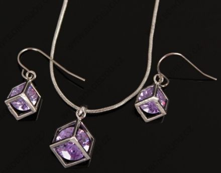 Souprava bižuterie Klícka se zirkony - fialová 16730_1