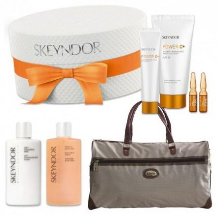 Skeyndor Power C+ 2 Vánoční balíček č.11 - Krém suchá pleť 50ml + Oční krém 15ml + Koncentrát vitaminu C 7ks + Čistící mléko 50ml + Pleťové tonikum 50ml + Cestovní taška Dárková sada