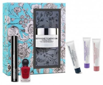 Germaine de Capuccini Timexpert White Letní Set - Korekční krém na skvrny 50ml + Custom masky 3x15ml + Řasenka 8,5ml + Lak na nehty 11,7ml Dárková sada
