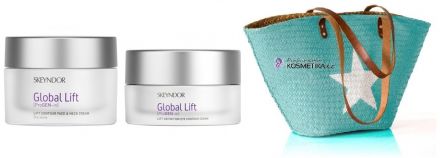 Skeyndor Global Lift set - Liftingový krém na obličej a krk pro suchou pleť 50ml + Liftingový krém na oční okolí 15 ml tuba + Nákupní taška Dárková sada
