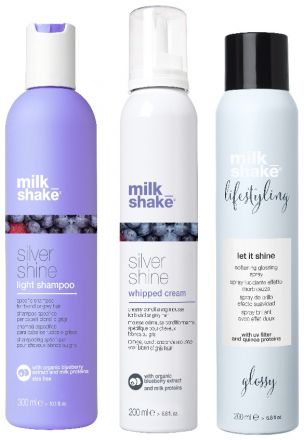 Milk Shake Silver Shine Sada - Šampon na blond vlasy 300 ml + pěna 200 ml + stylingový gel 250 ml Dárková sada