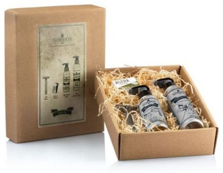 Gordon Barber Shaving Kit - Holící strojek 1 ks + náhradní žiletky 5 ks + Krém na holení 150 ml + Gel po holení 100 ml Dárková sada