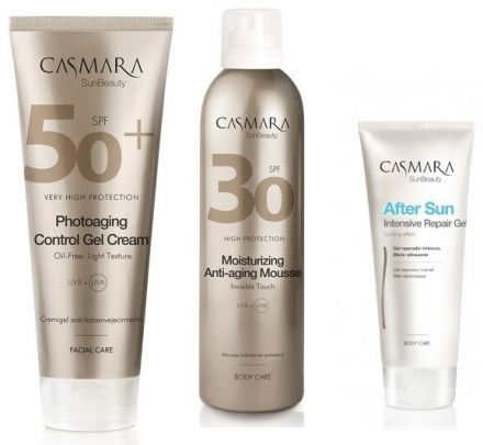 Casmara Solar sada - Gel-krém SPF50 50 ml + Hydratační pěna SPF 30 200 ml + gel po opalování 200 ml Dárková sada