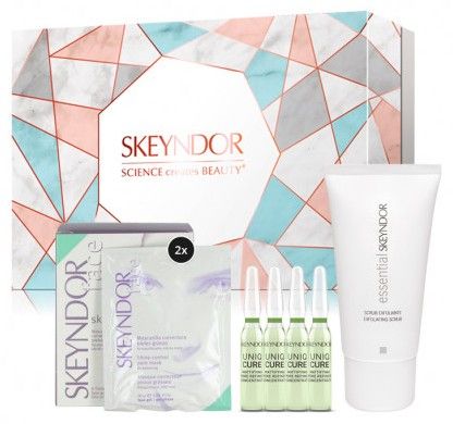 Skeyndor Essential Mastná Pleť Set - Koncentrát pro zmenšení pórů 4x2 ml + Matující maska 2 ks + pleťový peeling 50 ml Dárková sada