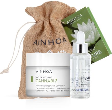 Ainhoa Cannabi7 Suchá Pleť Letní Sada - Krém s konopným olejem 50 ml + kyselina hyaluronová 50 ml Dárková sada