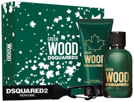Dsquared2 Green Wood Set - EDT 100 ml + sprchový gel na vlasy a tělo 100 ml + klíčenka Dárková sada