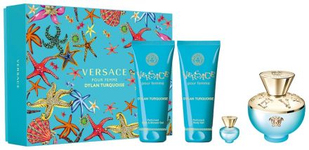 Versace Dylan Turquoise Set - EDT 100 ml + EDT 5 ml + sprchový gel 100 ml + tělové mléko 100 ml Dárková sada