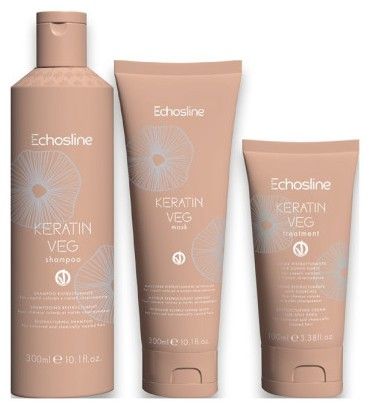Echosline Keratin Veg Letní Sada - Šampon 300 ml + maska 300 ml + balzám na roztřepené konečky 100 ml Dárková sada